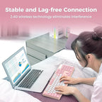 Lovaky Wireless Keyboard, 2.4G Ergonomic Wireless Computer Keyboard, Enlarged Indicator Light, Full Size PC Keyboard with Numeric Keypad for Laptop, Desktop, Surface, Chromebook, Notebook,PinkWhite