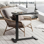 FLEXISPOT H7 Adjustable Overbed Bedside Table with Wheels Pneumatic Mobile Standing Desk Laptop Desk Rolling Computer Cart Movable Overbed Tables Hospital Home Use(27.6" W x 15.7" D, Black Table)