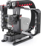 Zeadio Camera Handheld Stabilizer with Smartphone Video Cage Rig, Triple Cold-Shoe Handle Grip Compatible with All Camera Action Camera DSLR Smartphone