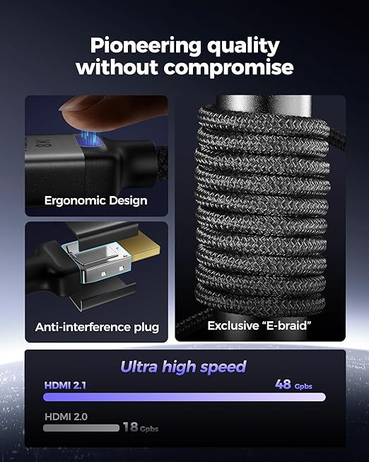 Silkland 10K 8K HDMI 2.1 Cable 15FT, [4K@240Hz 144Hz, 8K@60Hz, 2K@240Hz] Ultra High Speed HDMI Cable 48Gbps, HDR10+, eARC, HDCP 2.3, Compatible for Xbox/PS5/PS4/Roku TV