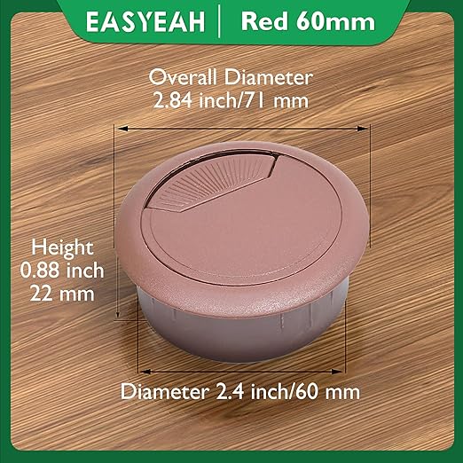 2 Pcs Desk Grommet 2-3/8" / 60 mm, Desk Cord Hole Cover, Cable Grommet ABS Plastic, Desk Hole Grommet for Home & Office Pc, Detachable Adjustable Cable Cord Organizer-Reddish Brown