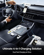 Baseus 163W Retractable Car Charger USB C Fast Charging, PrimeTrip VR2 Max 4 in 1 Fast Car Charger with Dual Retractable USB C Cable for iPhone 16 15 14 Pro Max, Samsung Galaxy S25 Ultra, Android