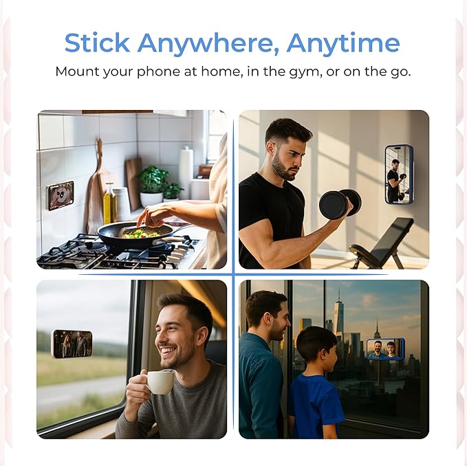 SUCKY Silicone Suction Phone Case Adhesive Mount - Anti-Slip Holder, Hands-Free Fidget Toy, Phone Accessory for iPhone and Android (Clear, Double V2)