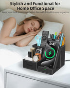 Wireless Charger with Desk Organizer, Pen Pencil Holder, Multifunctional Desktop Organizer, Office Supplies and Desk Accessories Organizer with 3 Compartments and 1 Phone Stand