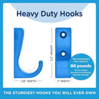 Heavy Duty Hooks for Hanging Coats, Jackets, Backpacks, Baseball Hats - Wall Mounted Rainbow Color Hangers for Kids, Perfect Hook for Classrooms, Bathroom Robes and Towels | J Hook 7-Pack