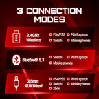 OXS Storm G2 Wireless Gaming Headsets, 7.1 Virtual Surround Sound, 3 EQ Modes, 2.4G Low Latency, 50mm Driver, 40H Playtime, RGB Light, Bluetooth 5.3, Compatible with PC, Console, Mobile, Black