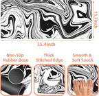 Mouse Pad Large Black and White Fluid Non-Slip Gaming Desk Mat with Stitched Edge Laptop Keyboard Desk Pad for Work Home Gaming (35.4 x 15.7 Inches)