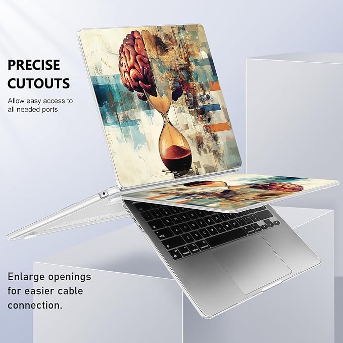 Case for MacBook Air 15 Inch 2025 2024 2023 Release M4 A3241 M3 A3114 M2 A2941, Hard Shell with Screen Protector & Keyboard Cover, Compatible with Touch ID, Brain & Hourglass