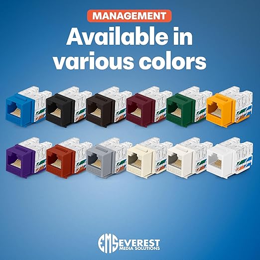 Everest 90° Angled RJ45 Cat6A Keystone Jacks 50-Pack in Purple - Slim Profile Female RJ45 Connectors - Cat 6A Keystone Jack - Compatible with 90° Angled Speed Termination Tool - easyJACK (B094WB91H3)