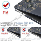 MEEgoodo for MacBook Air 13.3 inch Case 2021 2020 2019 2018 A2337 M1 A2179 A1932, Case for MacBook Air M1, Hard Shell with Keyboard Webcam Cover & Trackpad Film & Type C Adapter,Golden Flowers & Herbs