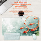 Desk Pad, Watercolor Koi Fish Desk Mat, Koi Fish in Pond Large Gaming Mouse Pad, 31.5"x15.7" Extended Big Computer Keyboard Mouse Pad with Non-Slip Base and Stitched Edge