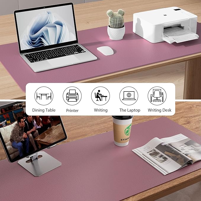 Aothia Leather Desk Pad Protector, Mouse Pad, Office Desk Mat, Non-Slip PU Leather Desk Blotter, Laptop Desk Pad, Waterproof Desk Writing Pad for Office and Home (Dark Pink,36" x 17")