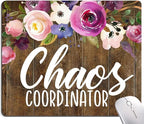 Mouse Pad, Chaos Coordinator Quotes Vintage Watercolor Floral Mouse Pad, Square Waterproof Mouse Pad Non-Slip Rubber Base MousePad