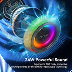 Oraolo Portable Bluetooth Speaker with 24W Loud Stereo Sound, Colorful RGB Lights, TWS Pairing, Bluetooth 5.4, 15H Playtime, Support AUX/TF Card, Wireless Speaker for Outdoor Party Home