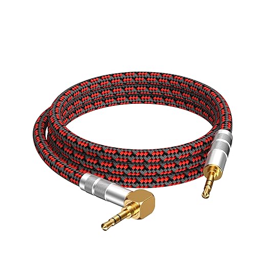 3.5mm Aux Cord, Audiophile Audio Auxiliary Cable 3.5 mm Male to Male Stereo Hi-Fi Sound Braided aux 1/8 Cable for Car Home Stereos Tablets Speakers (Right Angle 3.5mm, 6.5ft)