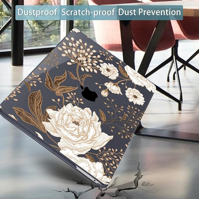 Mektron for MacBook Air 13 Case A1466/A1369 (2010-2017 Release), Snap-on Plastic Hard Shell Cover for MacBook Air 13.3 inch with Keyboard Cover, Peonies and Roses