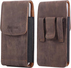 Universal Phone Holster Phone Pouch Case Belt Clip Belt Loops Card Slot Faux Leather for Man iPhone 17/16/15pro max,16/15Plus,Samsung S25 24 S23 S22 Ultra (Brown&Yellow, XL(6.6"x3.4"x0.8"))