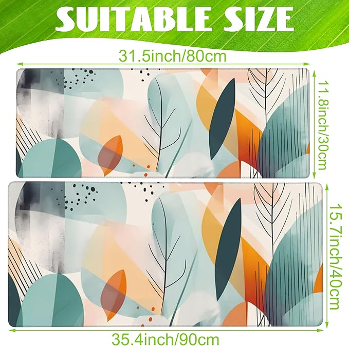 Desk Pad, Abstract Colorful Leaves Desk Mat, Large Gaming Mouse Pad with Non-Slip Base and Stitched Edge, 31.5"x11.8"