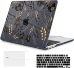 Mektron Compatible with M4 MacBook Air 15 inch Case 2025 A3241 2024 2023 M3 A3114 A2941 M2 Liquid Retina Display Touch ID, Plastic Hard Case & Keyboard Skin & Screen Protector - Gold Floral