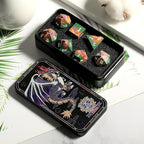 DNDND Metal Dice, 7 PCS Metallic Flowers D&D Dice with Gorgeous Gift Case for DND Dungeons and Dragon Tabletop Game (Army Green and Orange)
