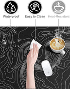 TopMade Mouse Pad with 15W Fast Wireless Charging, 31.5"x15.75" XXL Large Gaming Waterproof Desk Pad with Ultra-Smooth Surface, Non-Slip Base, Computer Desk Mat, Black Topographic Map #2