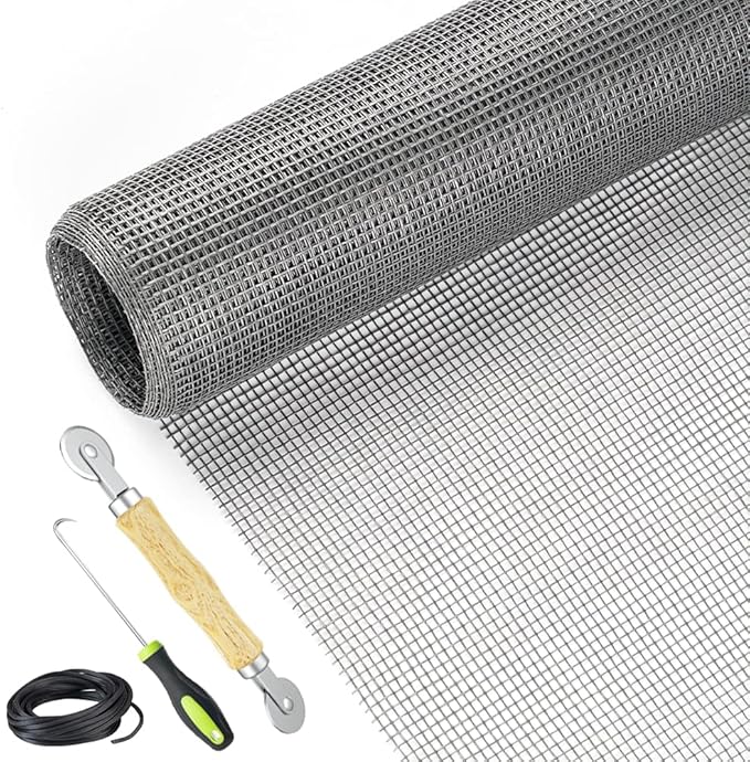 Screen Repair Kit Easy DIY Project 59" x 106" Fiberglass Screen Mesh with Rolling Tool and Screen Retainer Spline Screen Replacement kit for Windows Sliding Doors and Patio Screens (59" x 106", Gray)