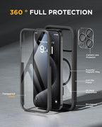 Miracase Magnetic for iPhone 12 Pro Max Case [Compatible with MagSafe] Full-Body Phone case with Built-in Glass Screen Protector& Camera Protector, Military Drop Proof 12 Pro Max Cover, Black