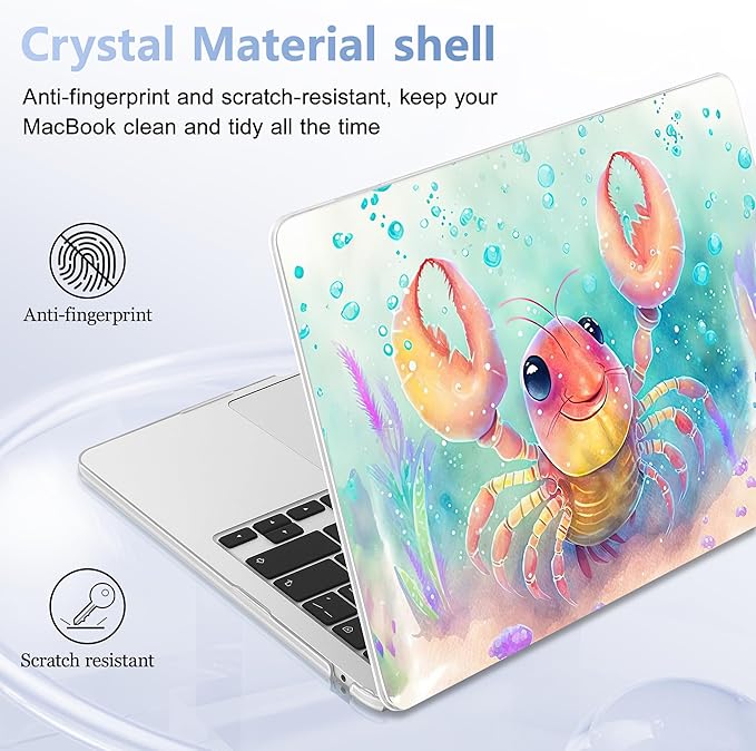 Case for MacBook Air 15 Inch 2025 2024 2023 Release M4 A3241 M3 A3114 M2 A2941, Hard Shell with Screen Protector & Keyboard Cover, Compatible with Touch ID, Shrimp