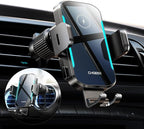 CHGeek Wireless Car Charger, 15W Fast Charging Car Phone Holder Charger Auto-Clamping Air Vent Car Phone Mount with Blue LED Backlit for iPhone 16 15 14 13 12, Samsung S24 S23 S22, etc