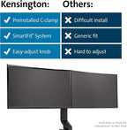 Kensington Dual Monitor Mount for Desk, C-clamp Vesa Monitor Stand Fits 2 Ultrawide Monitors Up to 27 Inches, Low Profile Stand, Height Adjustable Rotating Free Standing Arm, Black