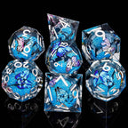 Butterfly DND Dice Blue-Black Liquid Core Dice Set with Metal Box, Handmade Sharp Edge D and D Polyhedral Dice for use with D&D Role Playing Game, D20 D12 D10 D8 D6