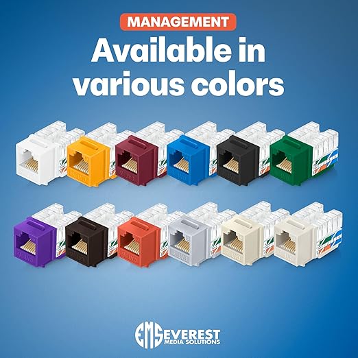 Everest 90° Angled RJ45 Cat6 Keystone Jacks 50-Pack in Gray - Slim Profile Female RJ45 Connectors - Cat 6 Keystone Jack - Compatible with 90° Angled Speed Termination Tool - easyJACK (B094WB91H3)