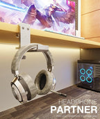 Foldable Headphone Stand and Hook – Aluminum Headset Holder Clamp Mount Under Desk, Universal Fit for Gaming Headphones, Space-Saving Hanger Organizer
