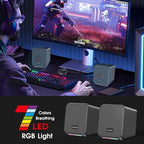 Computer Speakers,with 7 Colorful RGB Lights, Headphone Jack, Enhanced Bass and Volume Control, PC Speakers USB Powered Gaming Speakers for Laptop Monitor PC Tablet Phone