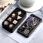 Metal Dice Set D&D, DNDND 7 PCS Flower Metallic DND Dice Set with Gorgeous Gift Case for Dungeons and Dragon Tabletop Game (Gold with White Flower)