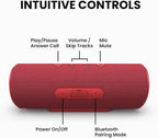 Cleer Scene Wireless Bluetooth Speaker, Stereo Wireless Pairing, Waterproof IPX7, 12Hrs Play time, Deep Bass, Built-in Mic, Powerful Portable Speakers, for Outdoor & Party, Home,Red