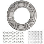 TooTaci 3/16" Stainless Steel Cable, 100ft Wire Rope with Aluminum Crimping Sleeve&Thimbles, 7x19 Strands, 3700lbs Breaking Strength Heavy Duty Aircraft Cable for Zipline, Deck Railing, Shade Sail