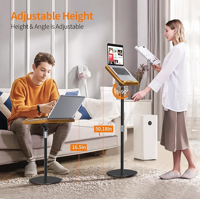 NAMON 2 in 1 Dual-use Music Stand & Desktop Book Stand, 100% Solid Wood, Height Adjustable from 16.5" to 51", with Page Paper Clip for Cookbooks, Sheet Music (with Large Panel: 16.5 * 11.8IN)