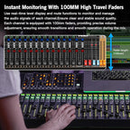 Professional Audio Mixer, 12 Channel Sound Board Mixing Console, Dual DSP Reverb Studio Mixer Board, Dual 7-Band EQ, 48V Phantom Power, 4 Group Stereo Output Input, PAD