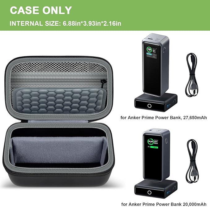 Case Compatible with Anker Prime Power Bank, 27,650mAh/ for Anker Prime Power Bank 20,000mAh Portable Charger with 100W Charging Base, Battery Pack Power Station Organizer, Hold Cable and Charger