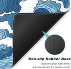 Extended Gaming Mouse Pad, Japanese Blue White Wave Mousepad, XL Large Mouse Mat Desk Pad 30 x 14 Inch, Waterproof Anime Mouse Pad with Stitched Edges and Non-Slip Base for Office Gaming
