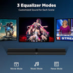 Sound Bar for Smart TV, Soundbar with Bluetooth/ARC/Opt/AUX Connect, Auto Volume Boost, 3 Equalizer Modes, 2 in 1 Detachable Soundbar for TV/PC/Gaming/Projectors