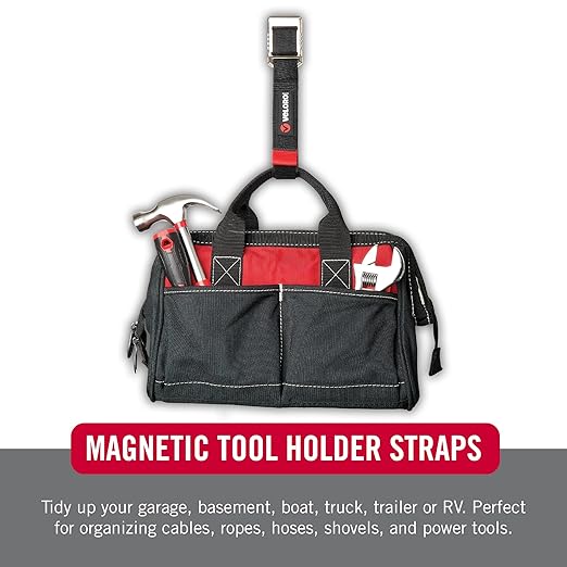 VELCRO Brand Magnetic Straps – Reusable Cord, Hose & Tool Organizer for Metal Surfaces, Stocking Stuffers for Men - EASY HANG Garage, Workshop, RV Storage - Medium 16in x 1in