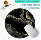 ITNRSIIET Round Mouse Pad with Stitched Edge Premium-Textured Waterproof Non-Slip Rubber Base Desktop Protection Mat Diameter 8.7 inches, Black Gold Marbling