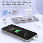 Phone 15 16 Charger, 30W Super Fast Charging, USB C Block Type C Cable Cord 10ft for iPhone iPhone 16,16 Plus,16 Pro,16 Pro Max, iPhone 15, iPad Pro 12.9/11, Galaxy S24,S23-2Pack