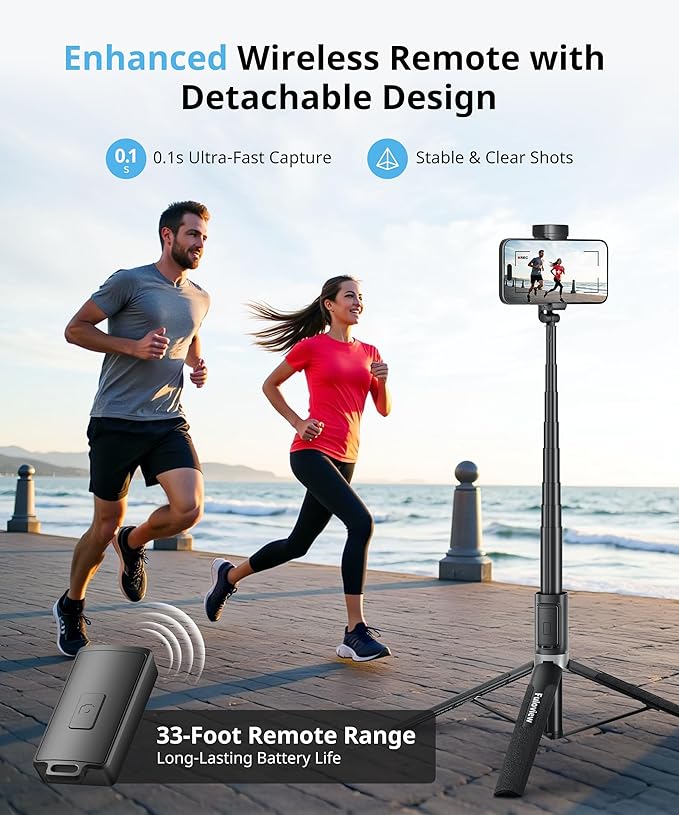 Selfie Stick Travel Tripod for iPhone Wireless Remote for Selfies, Extendable Selfie Stick for iPhone, iPhoneTripod for Video Recording, 60 inch, Black