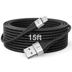 Extra Long iPhone Charger Cord 15FT [Apple MFi Certified] USB A to Lightning Cable Braided Fast Charging Cord Compatible with iPhone 14 Pro Max/Plus/13/12/11/X/XR/XS/SE/8/7/6/5/iPad - Black