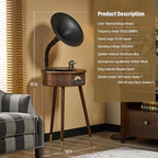 Gramophone Record Player，Italian Style Gramophone Vinyl Record Player with Control/Bluetooth/USB/FM Vintage Record Players Turntables 2 Speed(33/45), Hi-Fi, Classic Tripod Retro Wooden Design