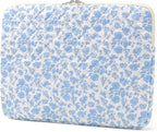 Puffy Laptop Sleeve 13-15.6 Inch Cute Quilted Laptop Protective Case Padded Floral Computer Sleeve for MacBook (B-Blue, 15 Inch)