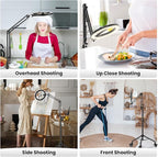 LUXSURE Ring Light Tripod for iPhone, Overhead Camera Mount with Casters,LED Ring Light with Stand and Phone Holder,Phone Tripod with Light for Video Recording/Live Streaming/Cooking